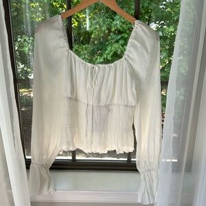 WAYF Smocked Bodice Peplum Blouse Large Ivory